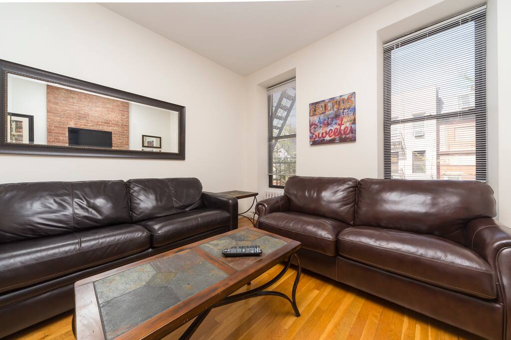 2 plush leather sofas