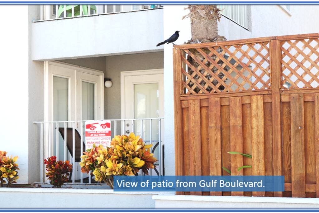View of patio from Gulf Boulevard.