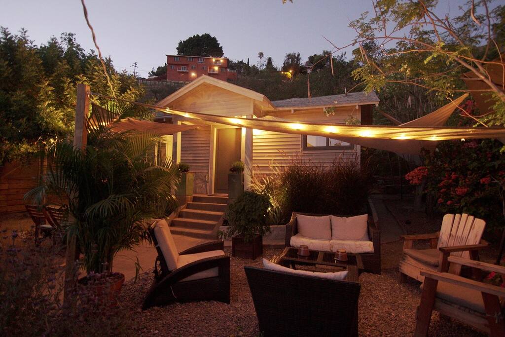 Outside lounge and front of house during sundown