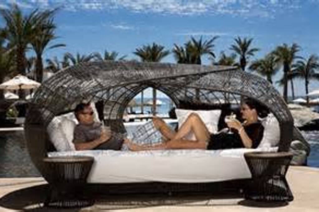 Lounge beds by the pool
