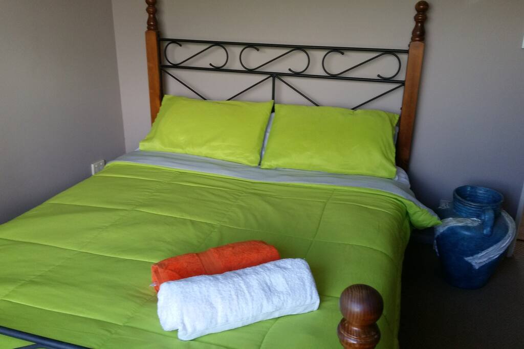 Comfortable Queen size bed with own wardrobe space and plenty of room for luggage. Room comes with power points to recharge your devises at your leisure.