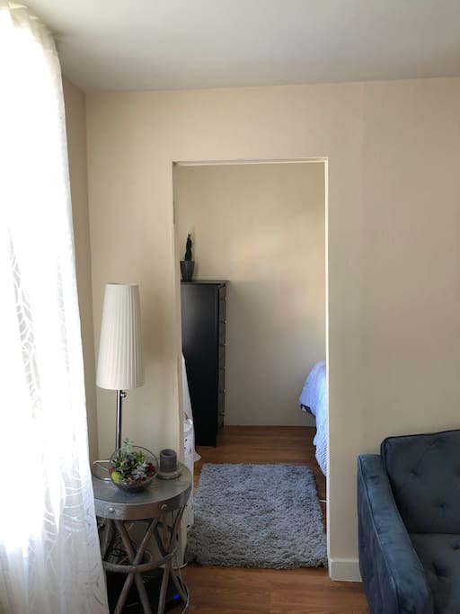 Looking from living room into bedroom.