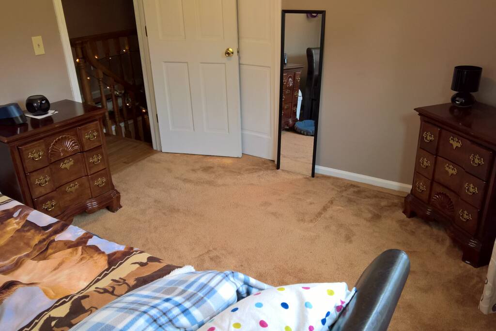 This is a 2nd view of the room, with closet, and dressers.