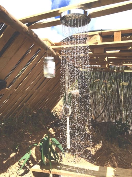Magical shower under the blue sky