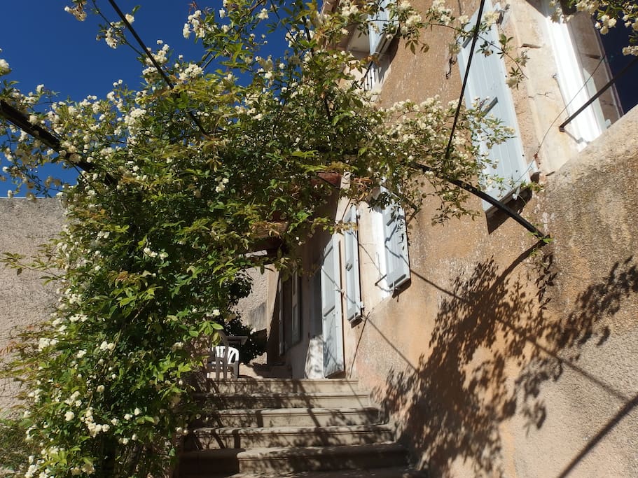 montée d'escalier vers la terrasse du haut