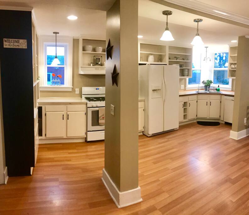 Fully equipped kitchen for cooking.