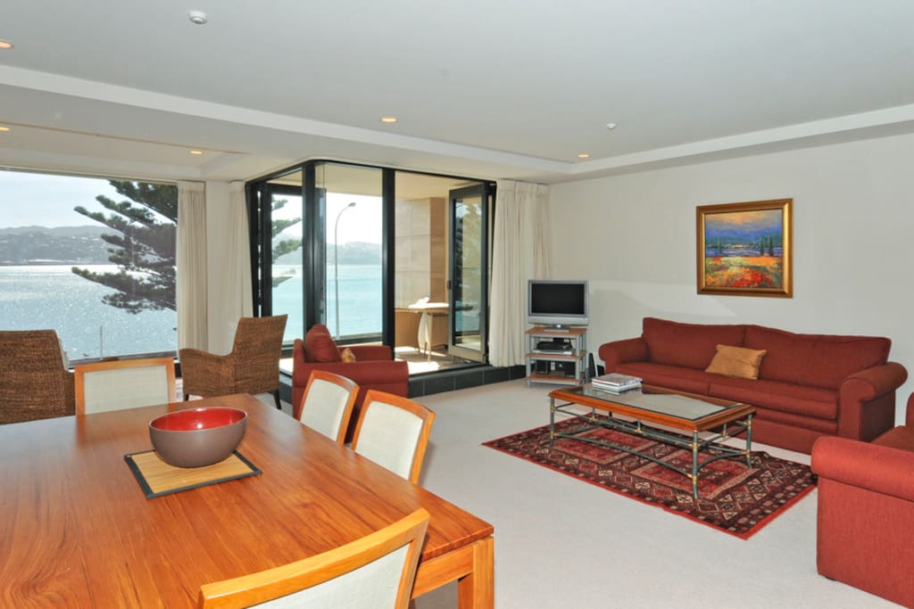 Spacious Living and Dining Room Area with Patio.