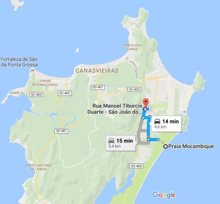 Distância da praia do Moçambique