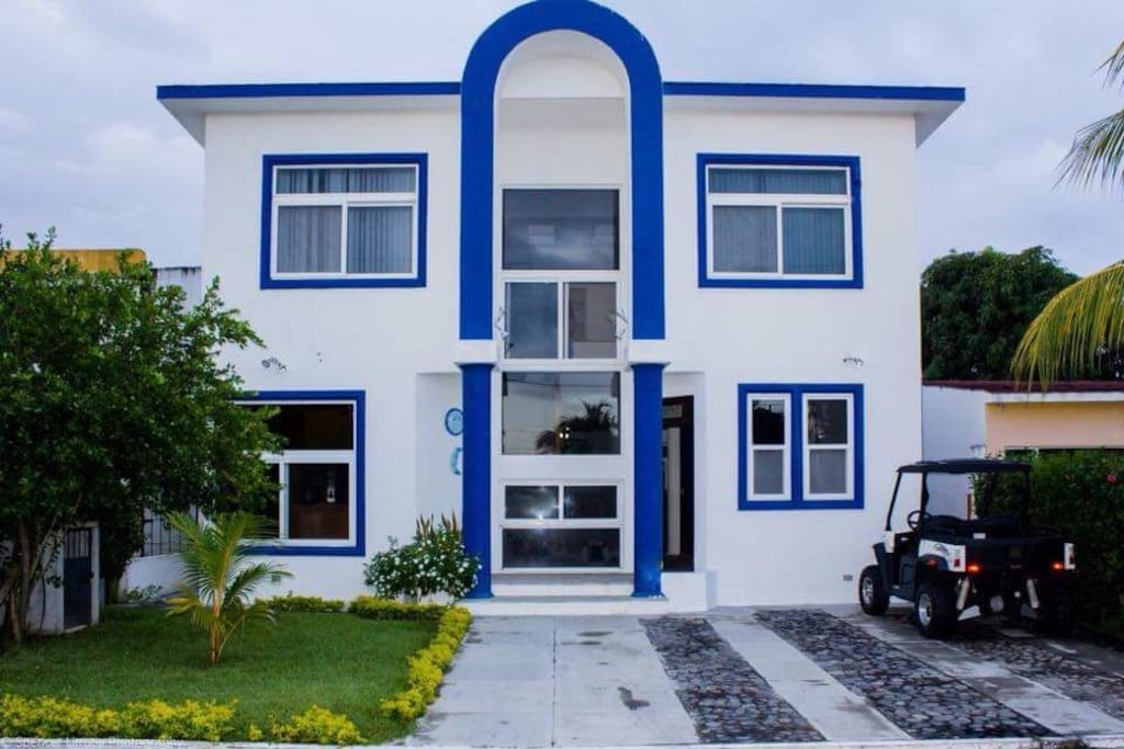 House front, perfect blue and white color combination to match the beautiful sky
