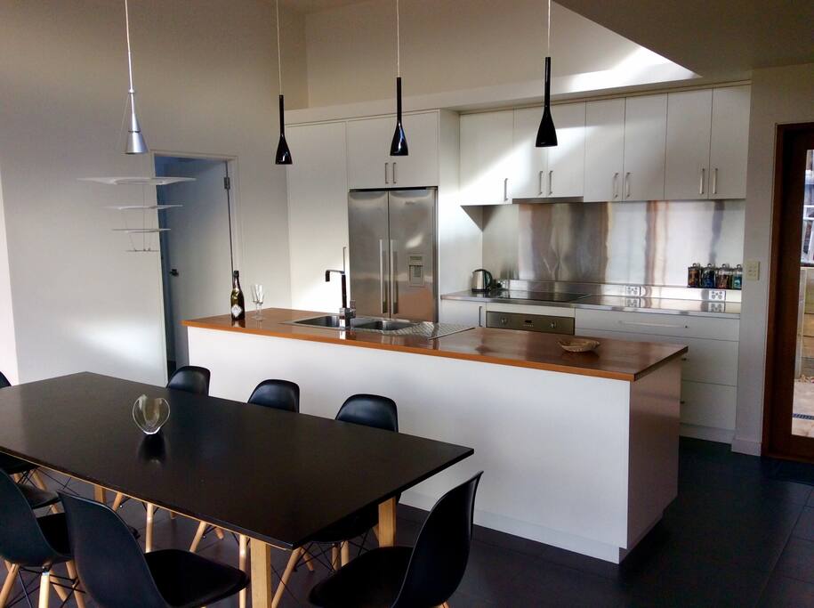 Gourmet kitchen and large dining table