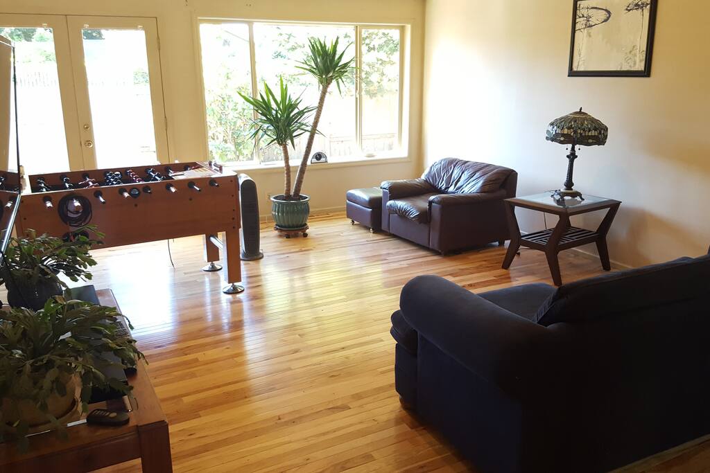 hideabed, foosball table, cool plants, reading chair