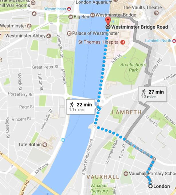 Walking directions to Big Ben, Houses of Parliament, London Eye & Southbank!