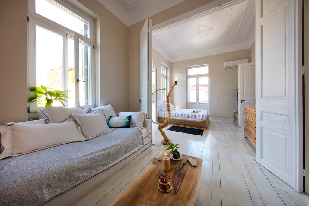 The living room leading to the master bedroom