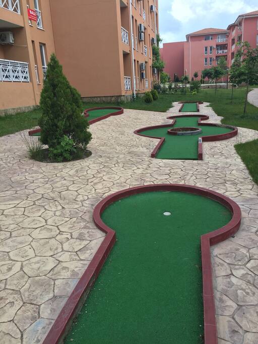 Overlooking the pool and mini golf area.