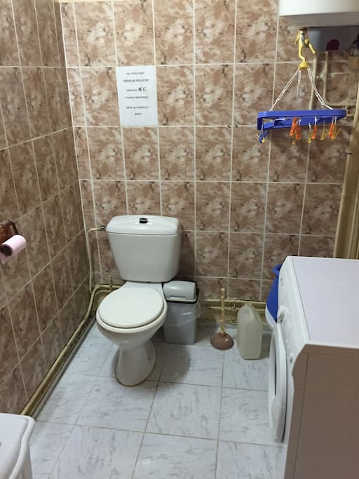Toilettes et machine à laver.