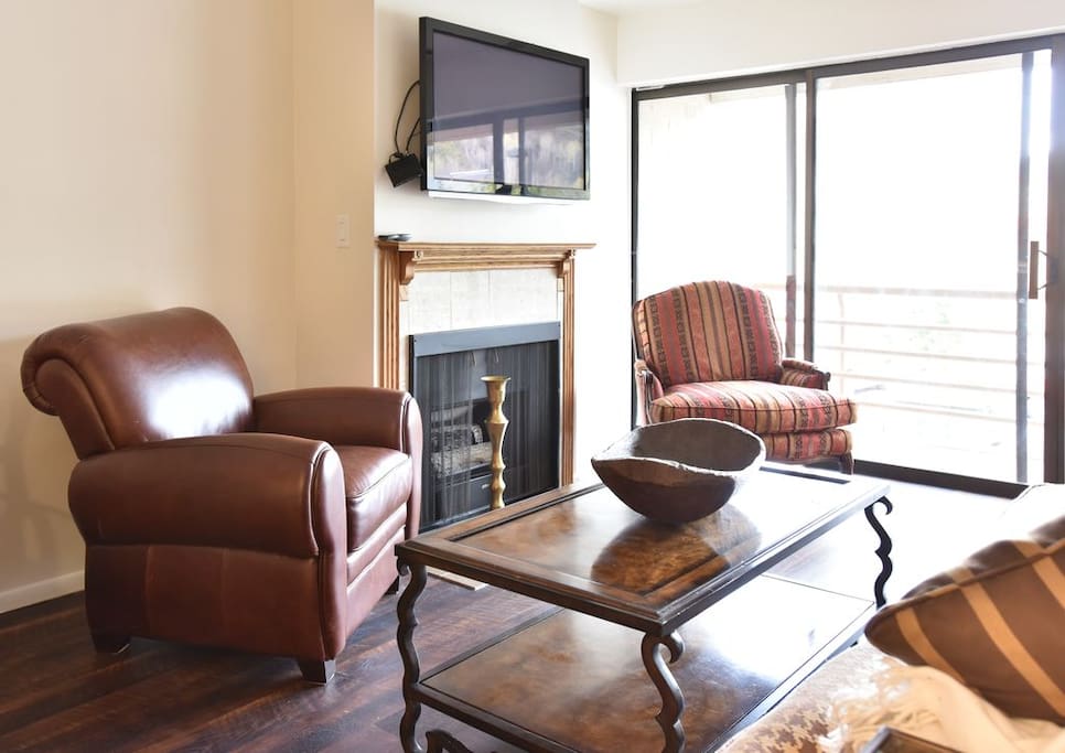 Fireplace with cozy seating