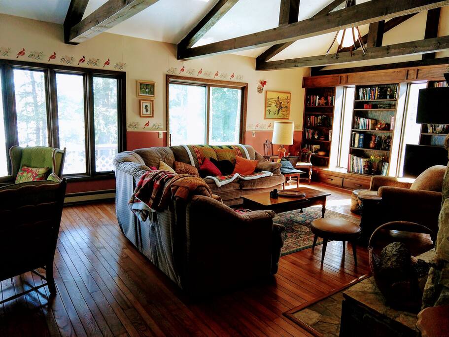 Luminous living room with lake view