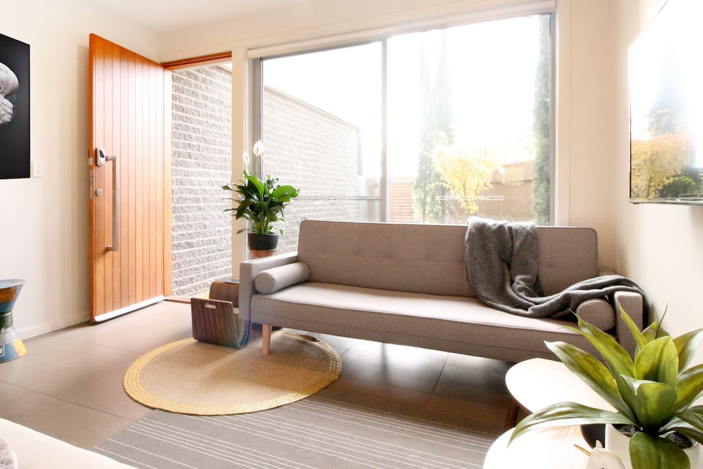 Plenty of space to watch TV. Connected to the internet with a 50' smart TV.