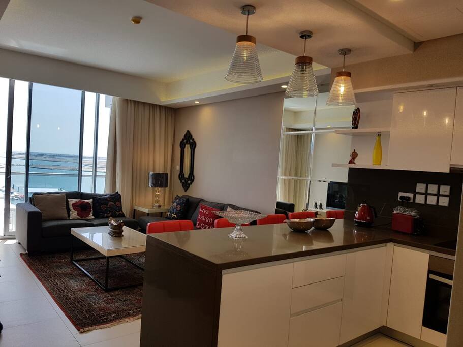 view from the living room and kitchen