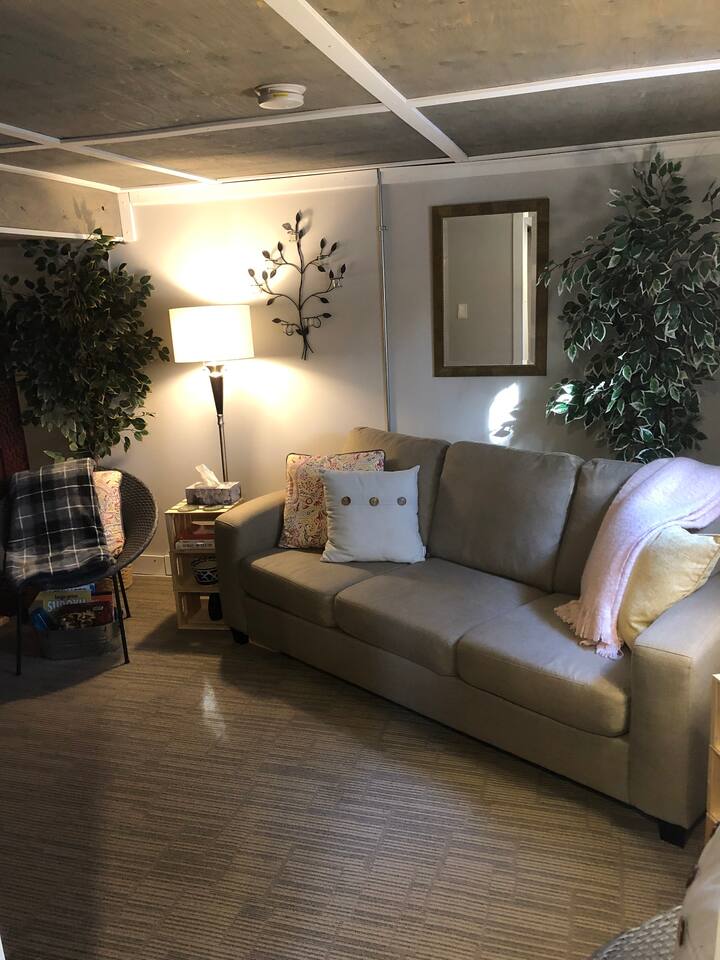 Comfy sitting area that is open to the bedroom.