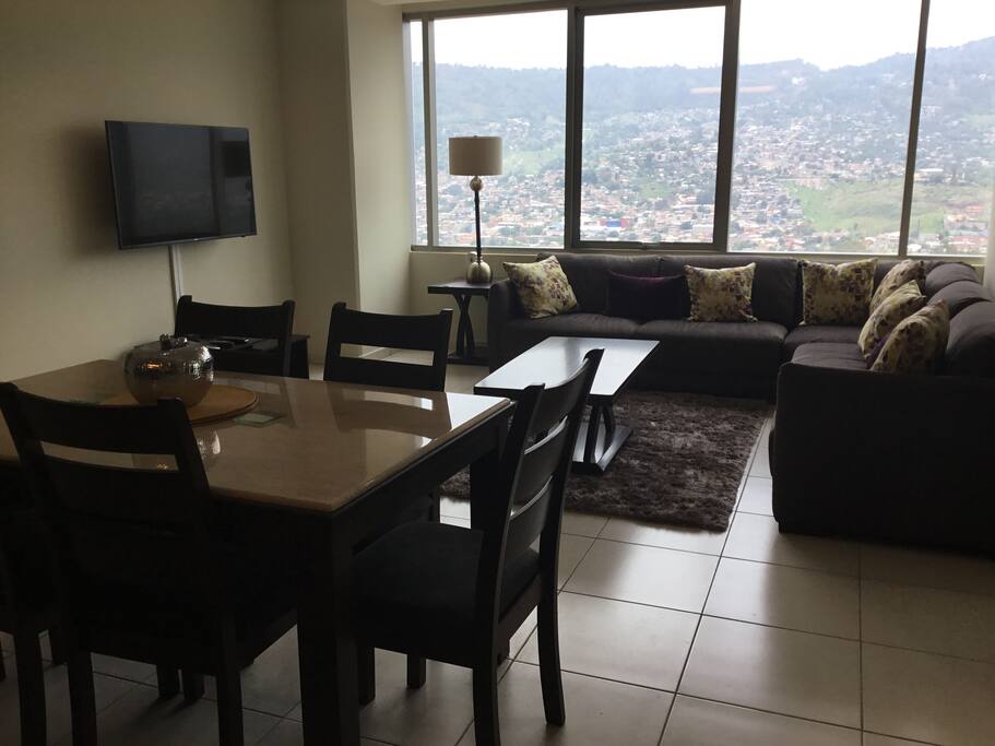 Living room and dining room