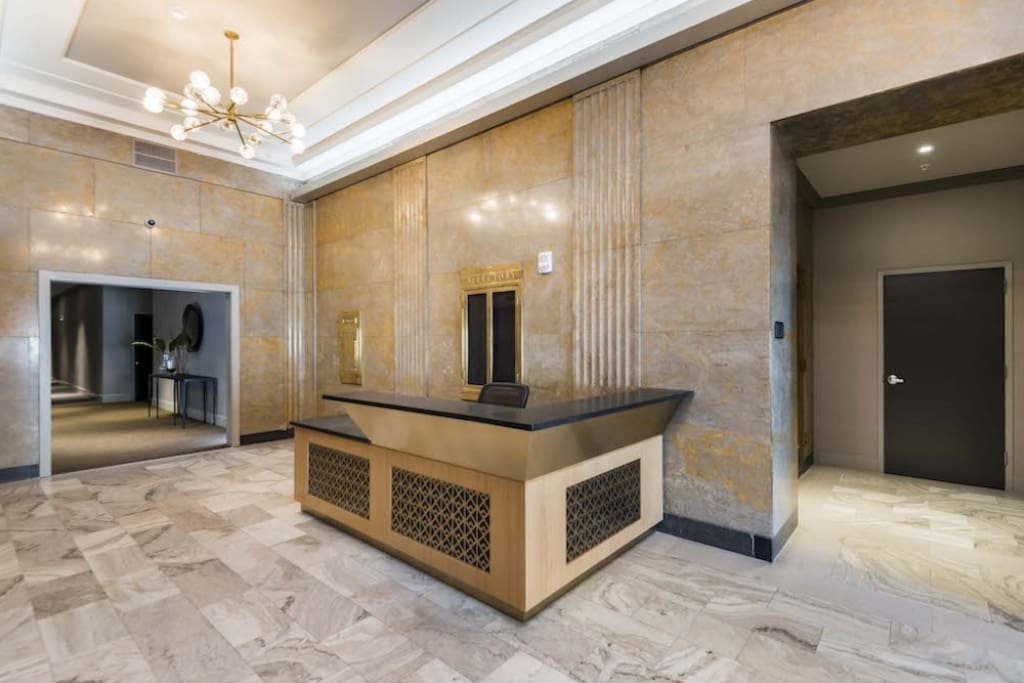 Marble lobby with over night security