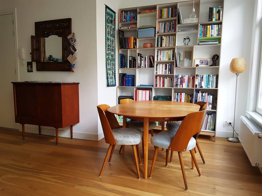 Dining area with doors to the French balcony.