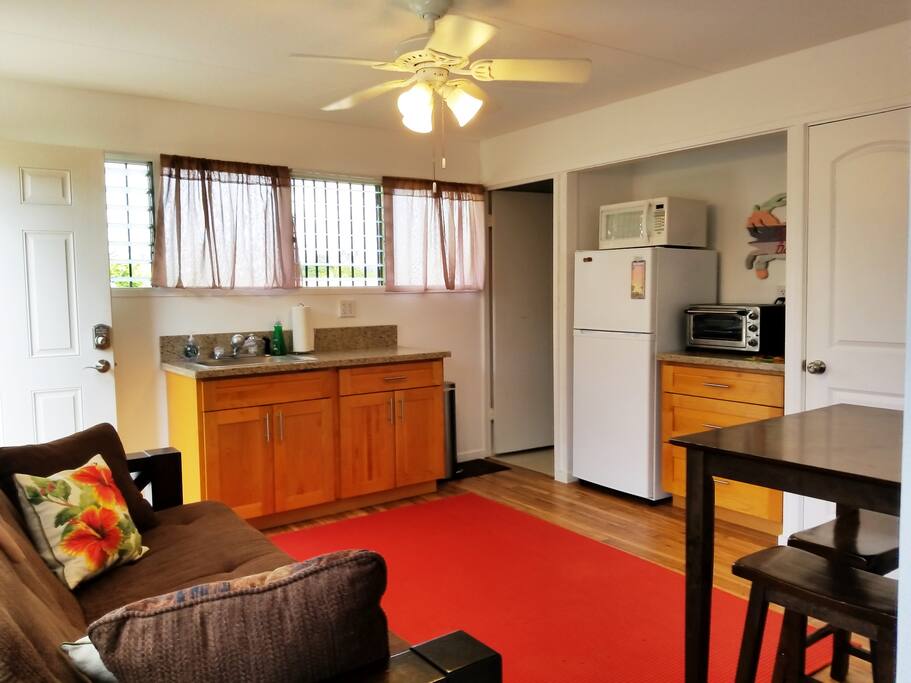 Large stainless steel sink and plenty of counter space for washing fresh tropical fruit and veggies.