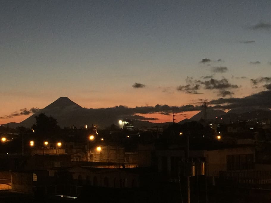 Volcano and city view