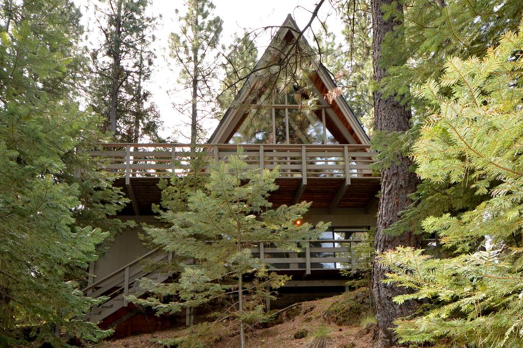 our A-frame cabin in a peaceful setting amidst the trees