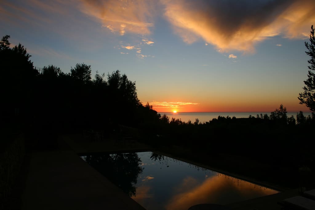 Sunset over pool