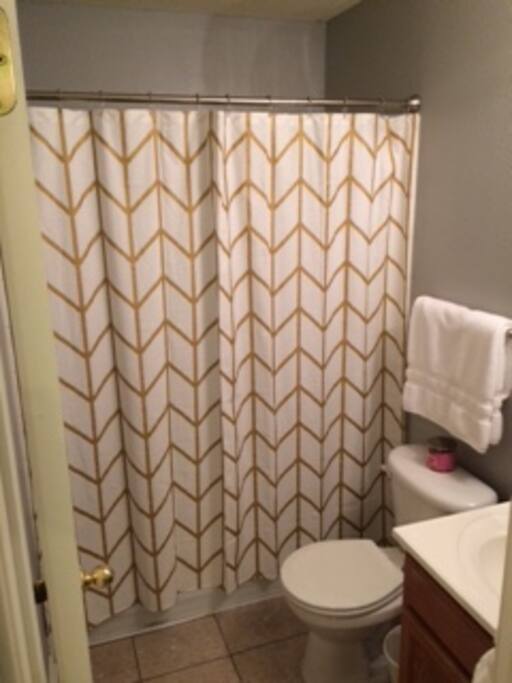 Private Guest bathroom with shower and tub.