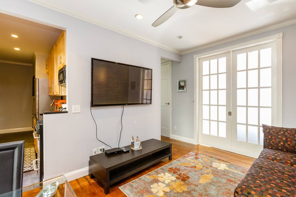 Flatscreen cable television perfect for screening tv, movies, and sports events