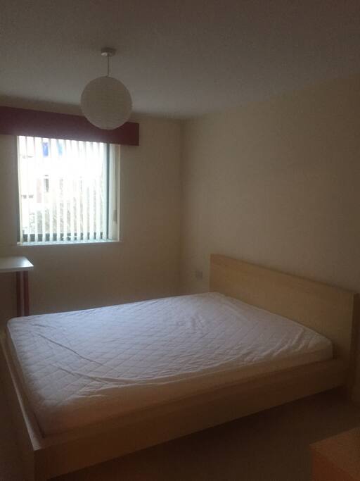 bedroom include double bed, study table, wardrobe and three drawers storage shelf. Facing to stream veiw
