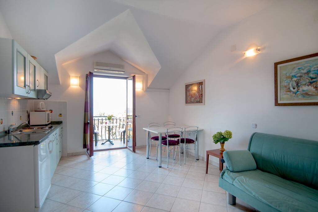 Living room with kitchen and dinning part