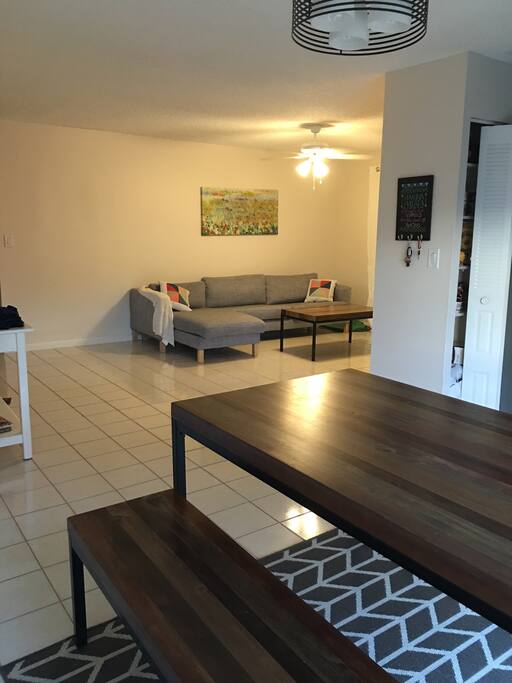 Cozy dining table and living room view.