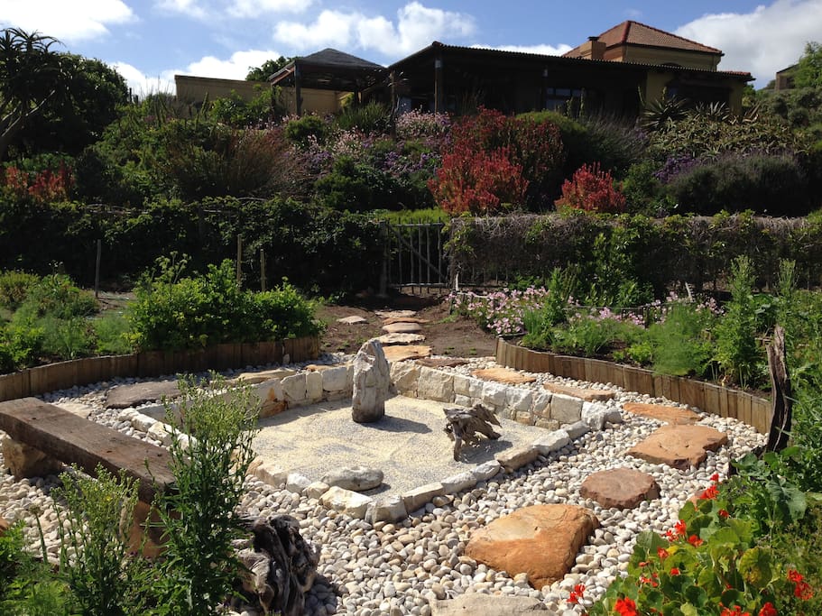 zen garden with house