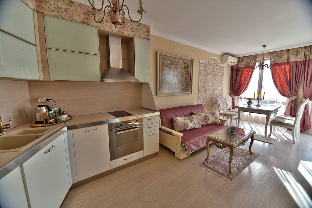 kitchen and guestroom