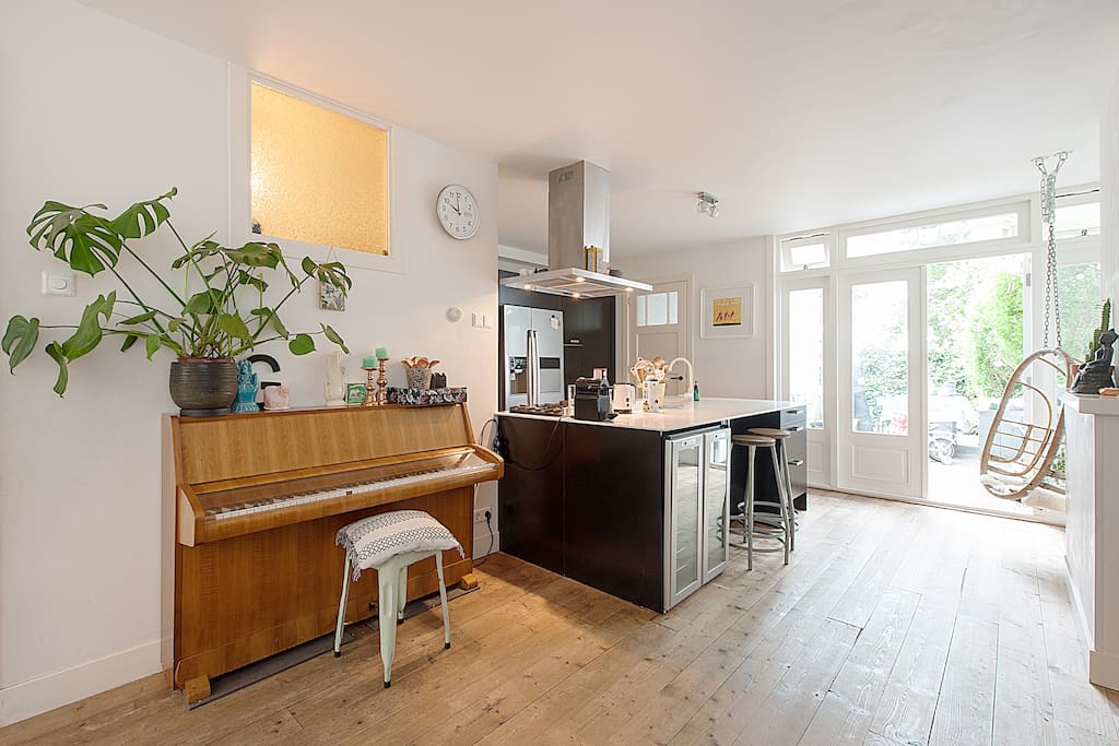 Kitchen isle and piano