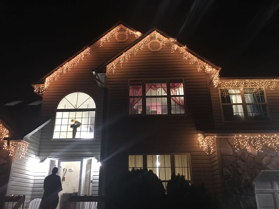 Lit up front on Christmas Eve!