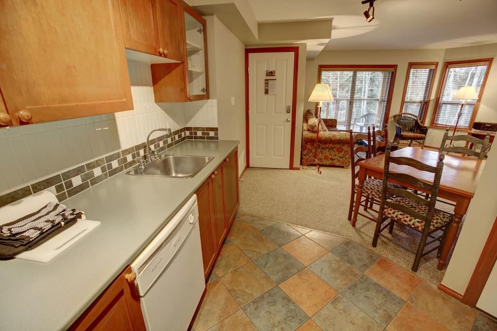 Tons of counter space in the fully equipped kitchen.