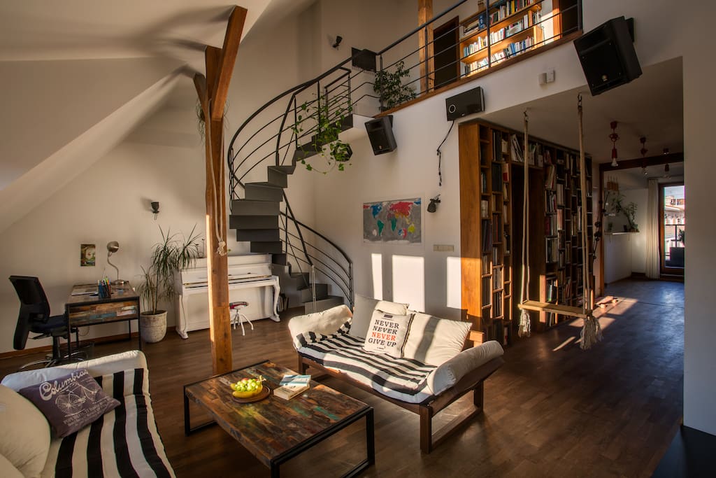 Living room with a fireplace