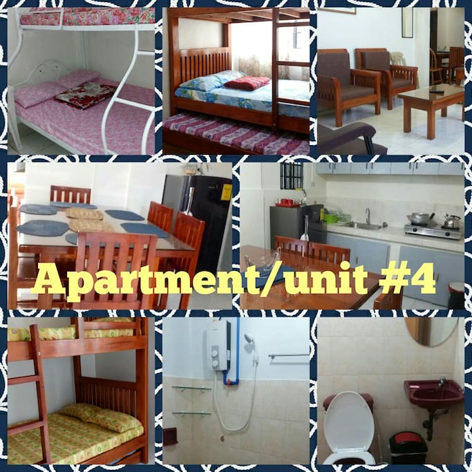 The apartment has its own kitchen, dining, sala and 1 c.r. with basic house amenities. Includes kitchen and dining utensils, can cook. Own ref, tv with cable, hot shower, clean beddings, no wifi. This particular apartment can accommodate a maximum of 14-15 persons because it has 3 bedrooms. For more pictures check out our fb page: VALLEY HIGH VACATION HOUSE
