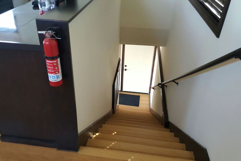 Stairs that must be climbed up from the entryway. There is a safety gate provided in the apartment for these stairs.