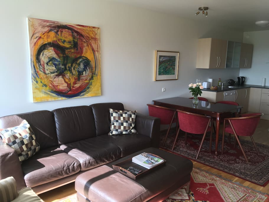 The living/dining room and kitchen.