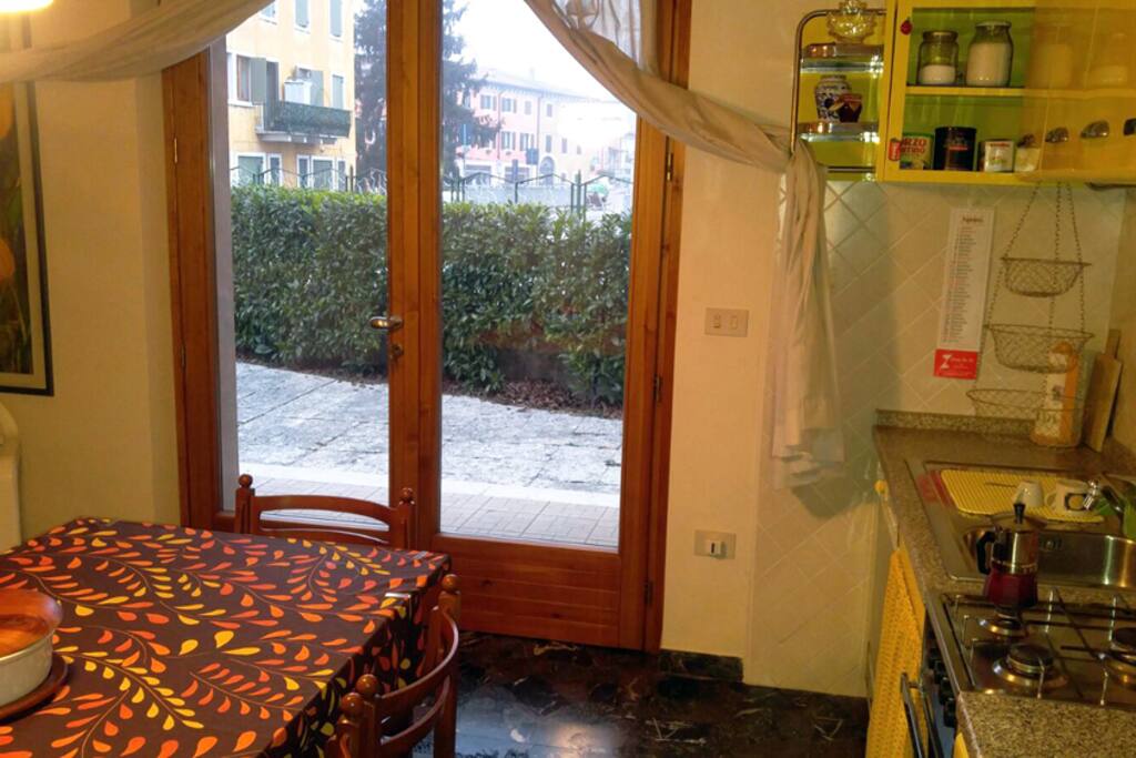 Easy access to outdoor patio from kitchen/eating area.