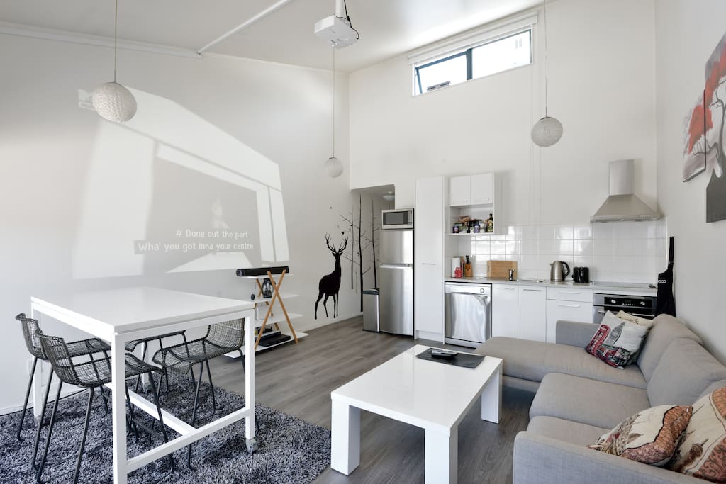 Living room and kitchen.