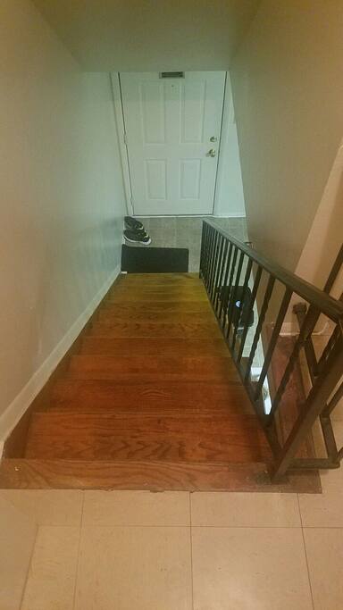 Going downstairs via the exit