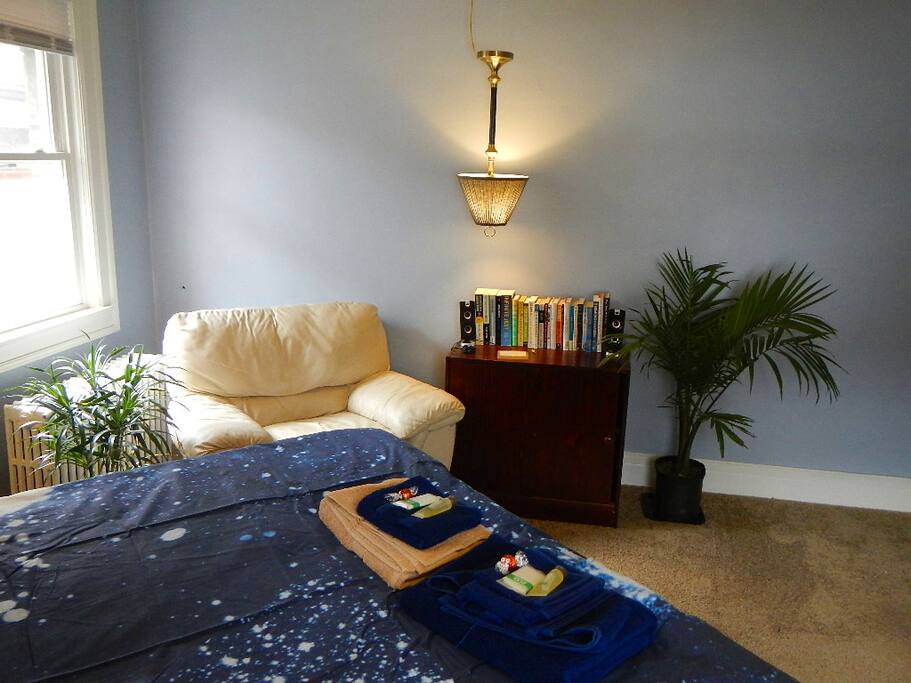 The reading area in your room with plants and even an inverted lamp!