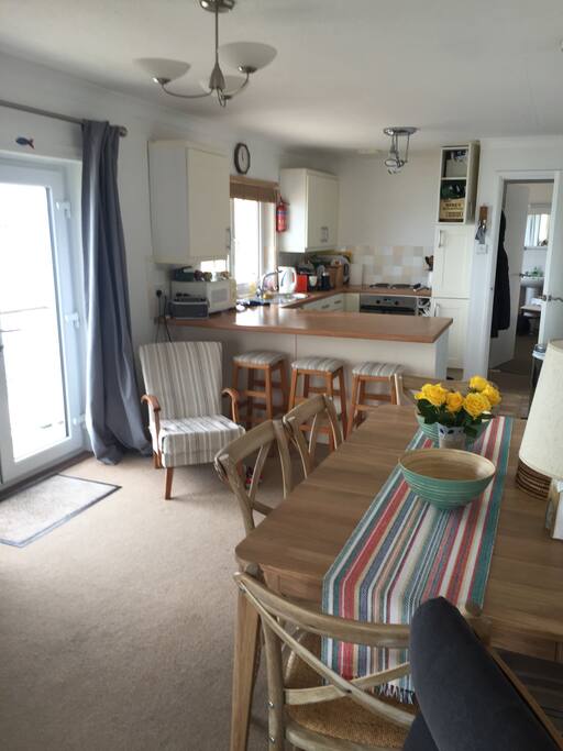 Kitchen with breakfast bar and beautiful views.